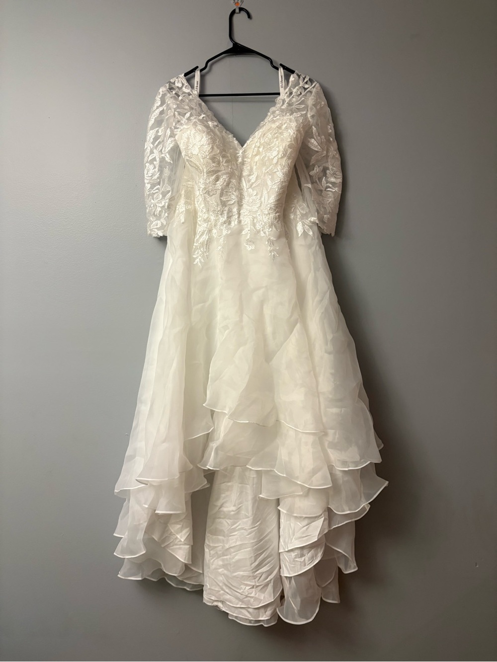 JJs House Ivory Lace Bodice Tiered Organza Bridal Gown